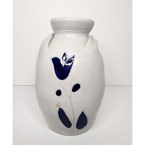 Vintage Williamsburg Virginia Pottery Vase Jug - Blue Floral. 6.5" tall, 4" wide